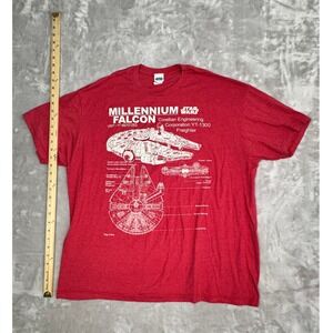 Star Wars Millennium Falcon Blueprint Graphic Print Red T-Shirt